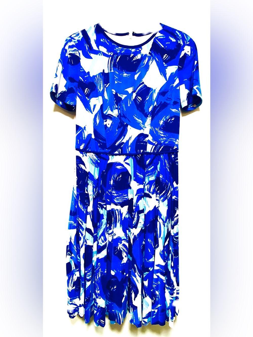 MAGGY LONDON SIZE 2 Blue & White Abstract Brushstroke Fit-and-Flare Dress